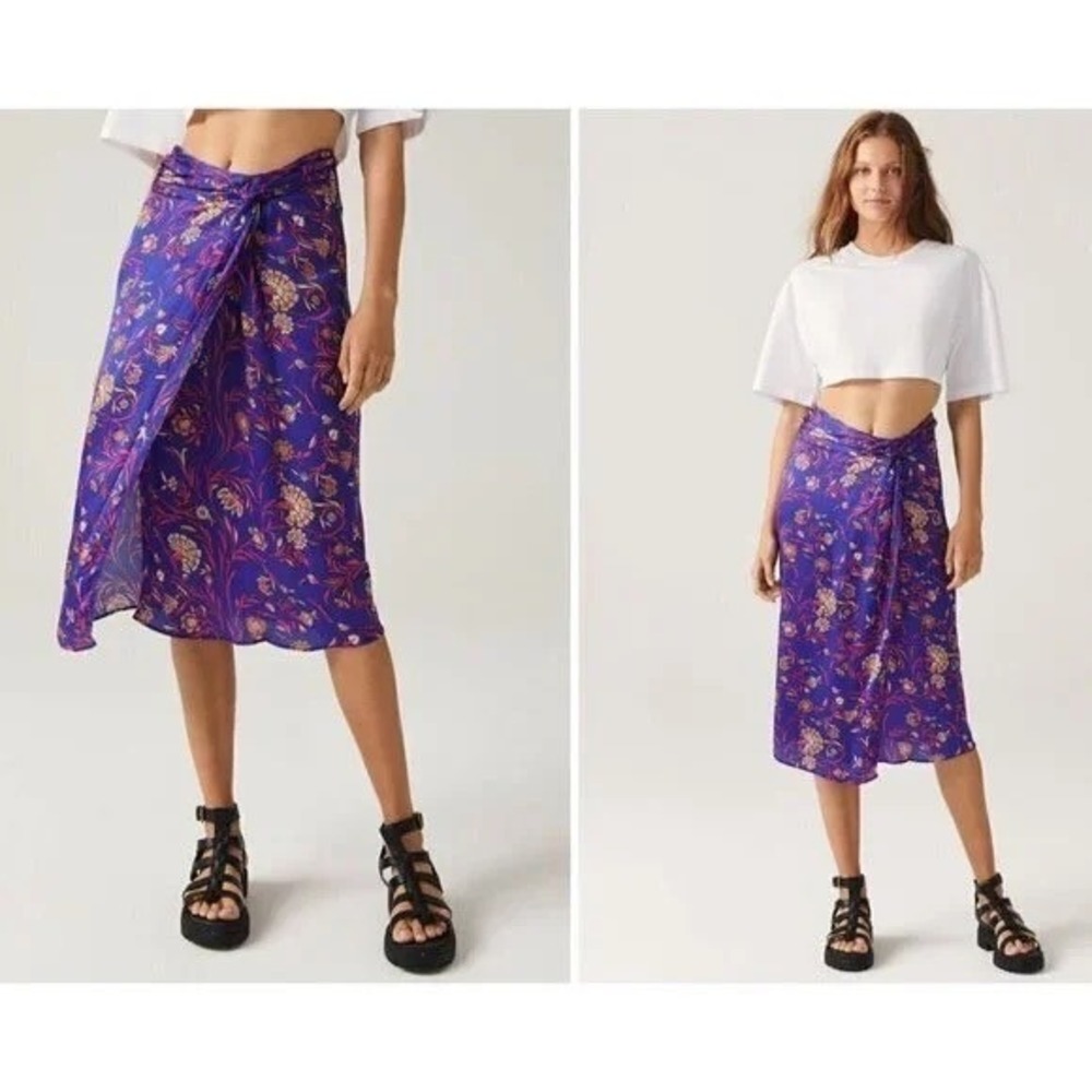 ba&sh corso midi skirt in blue faux wrap US 2 french girl boho feminine romantic